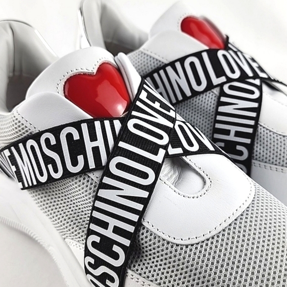 LOVE MOSCHINO Logo Women's White Chunky Slip On Sneakers Leather Logo Band Sz 38 - Picture 16 of 16